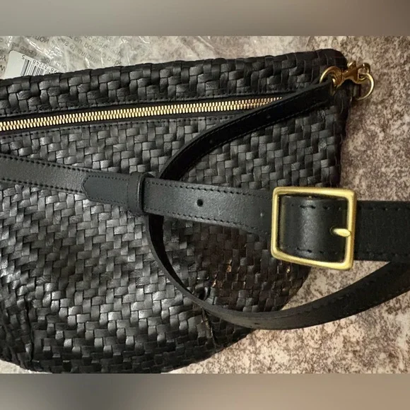 NWT Clare V grande Fanny belt bag in black woven zig zag - Picture 15 of 16